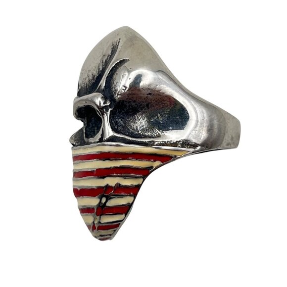 American Flag Skull Mask Stainless Steel Ring Size 10.5 Biker Skeleton Goth USA - Picture 2 of 9